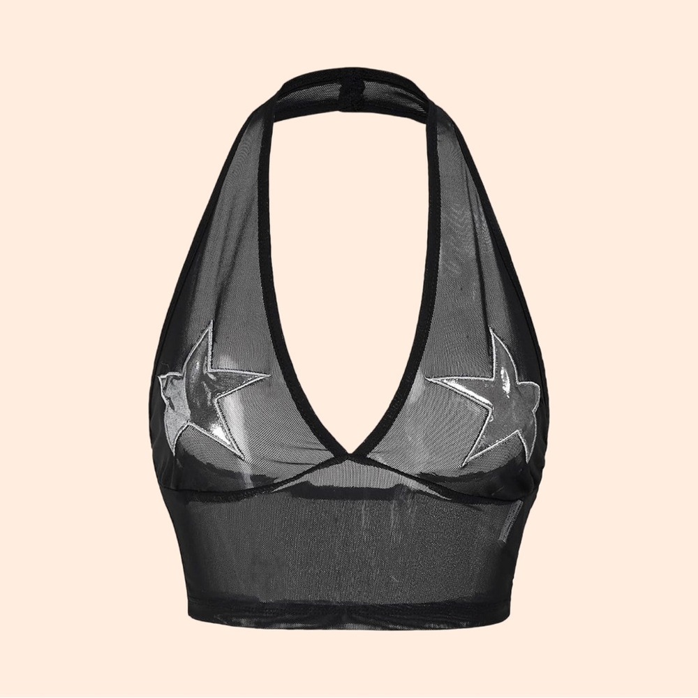 Black Star Crop Halter Top